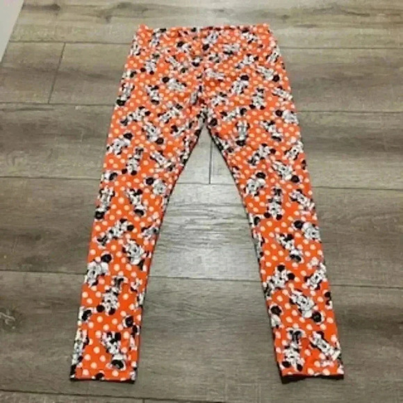 Disney Minnie Mouse Orange‎ Polka Dot Lularoe Leggings Pants Women’s Sz Large - Picture 1 of 6